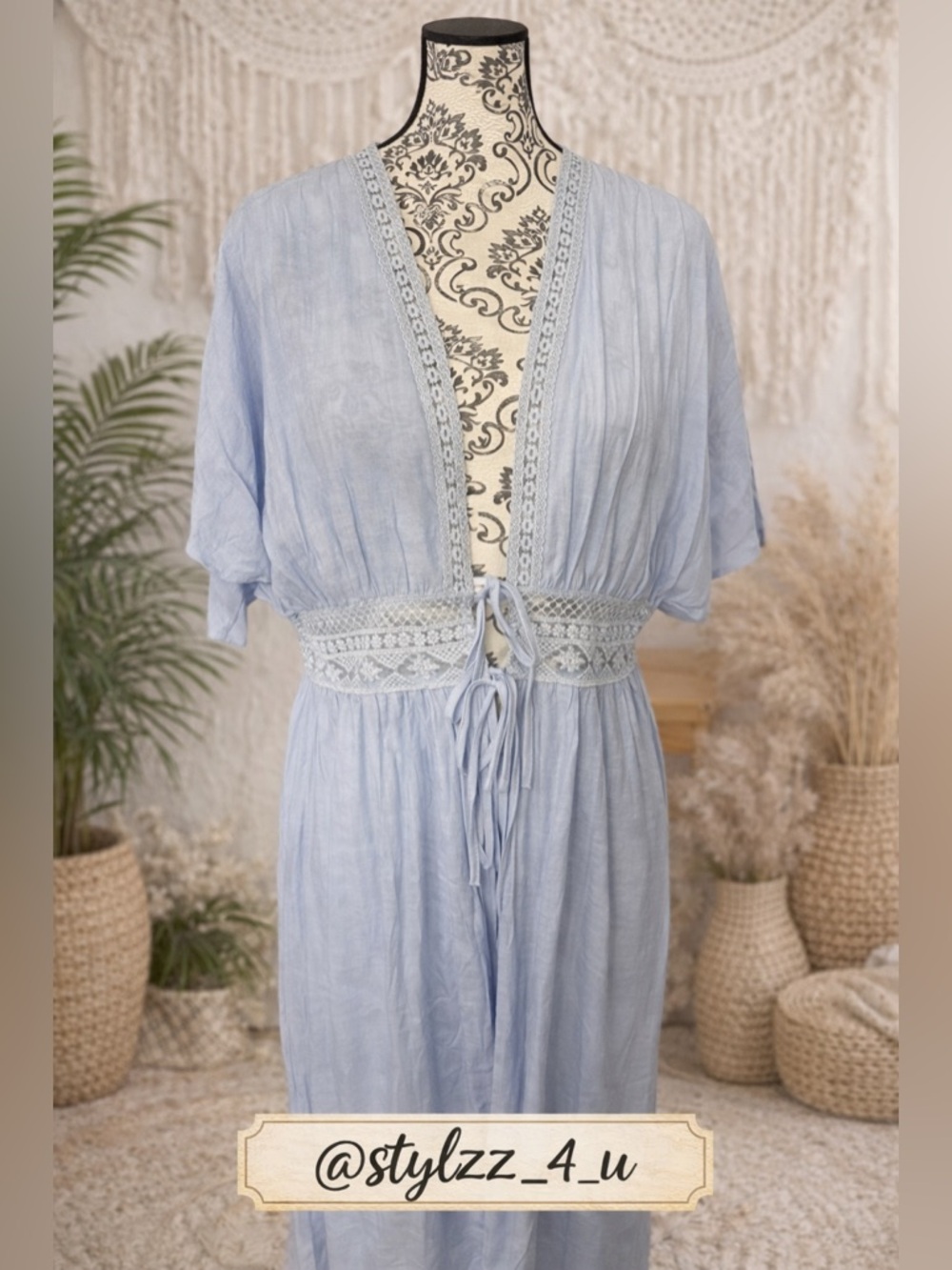 FANCYINN Lace Kimono Cover Up Sheer Tie Front Boho